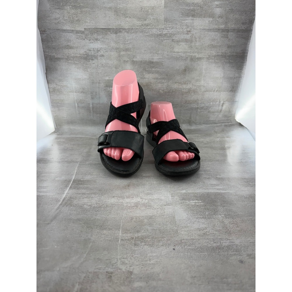 Born F00409 Women Black Leather Elastic Strappy Slingback Sandals Size 8M